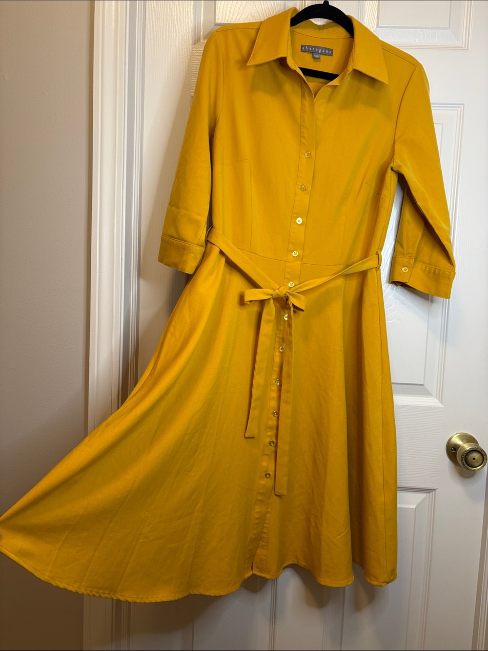 Sharagano Mustard Yellow Women's Shirt Dress